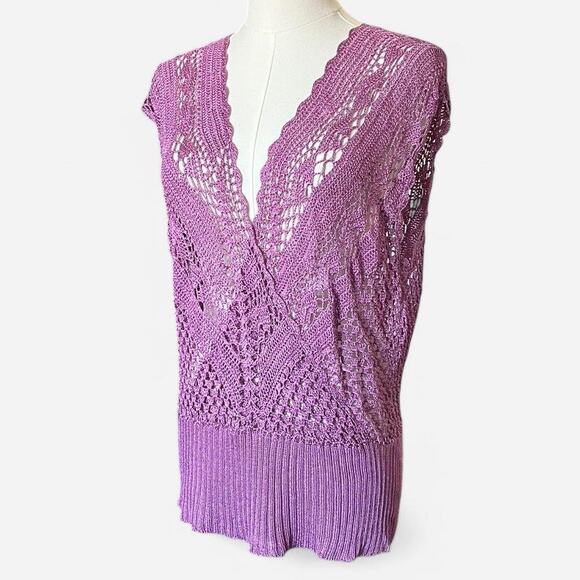 VTG Light Purple Slinky Open Crochet Knit Boho Fairycore Layering Wrap Top L/XL - Picture 4 of 6